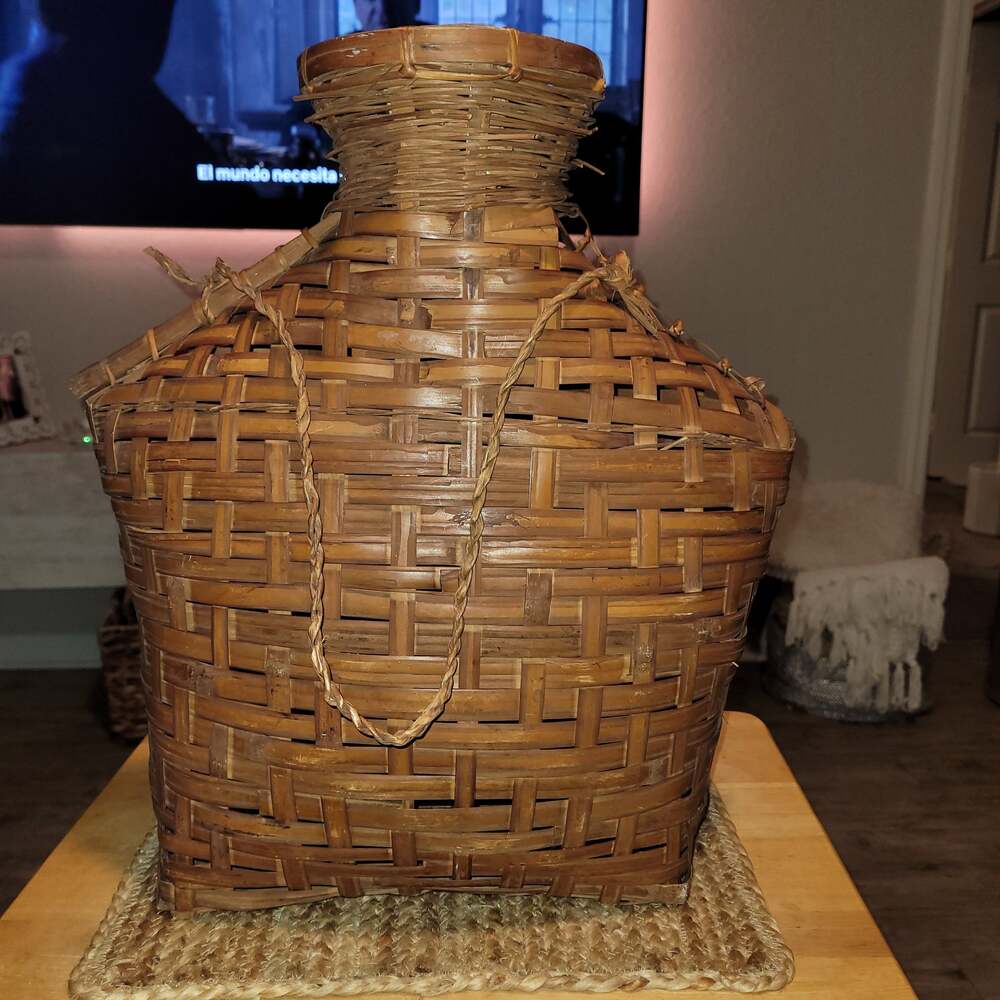 Vintage Hand-Woven Wicker Basket with Carrying Strap